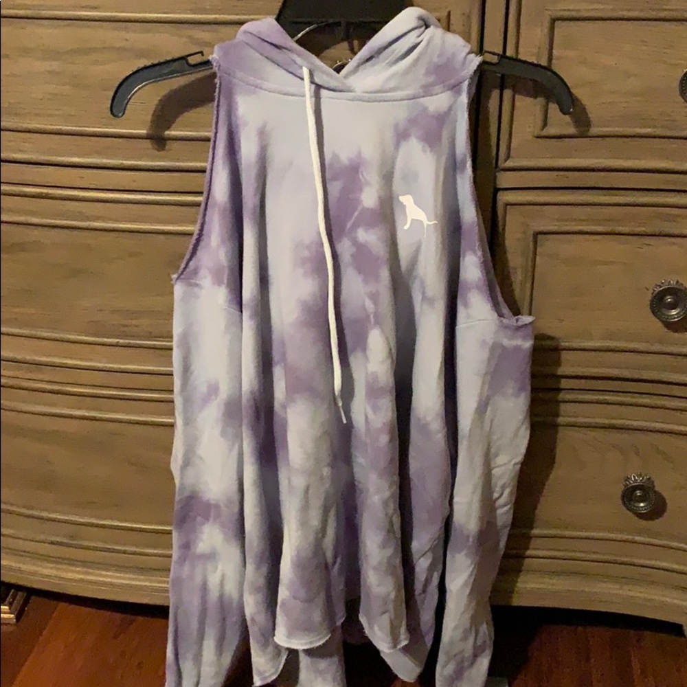 Pink VS tie dye cold shoulder hoodie